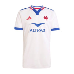Maglia rugby Francia away 2026 Adidas bianca con logo gallo rosso e Altrad