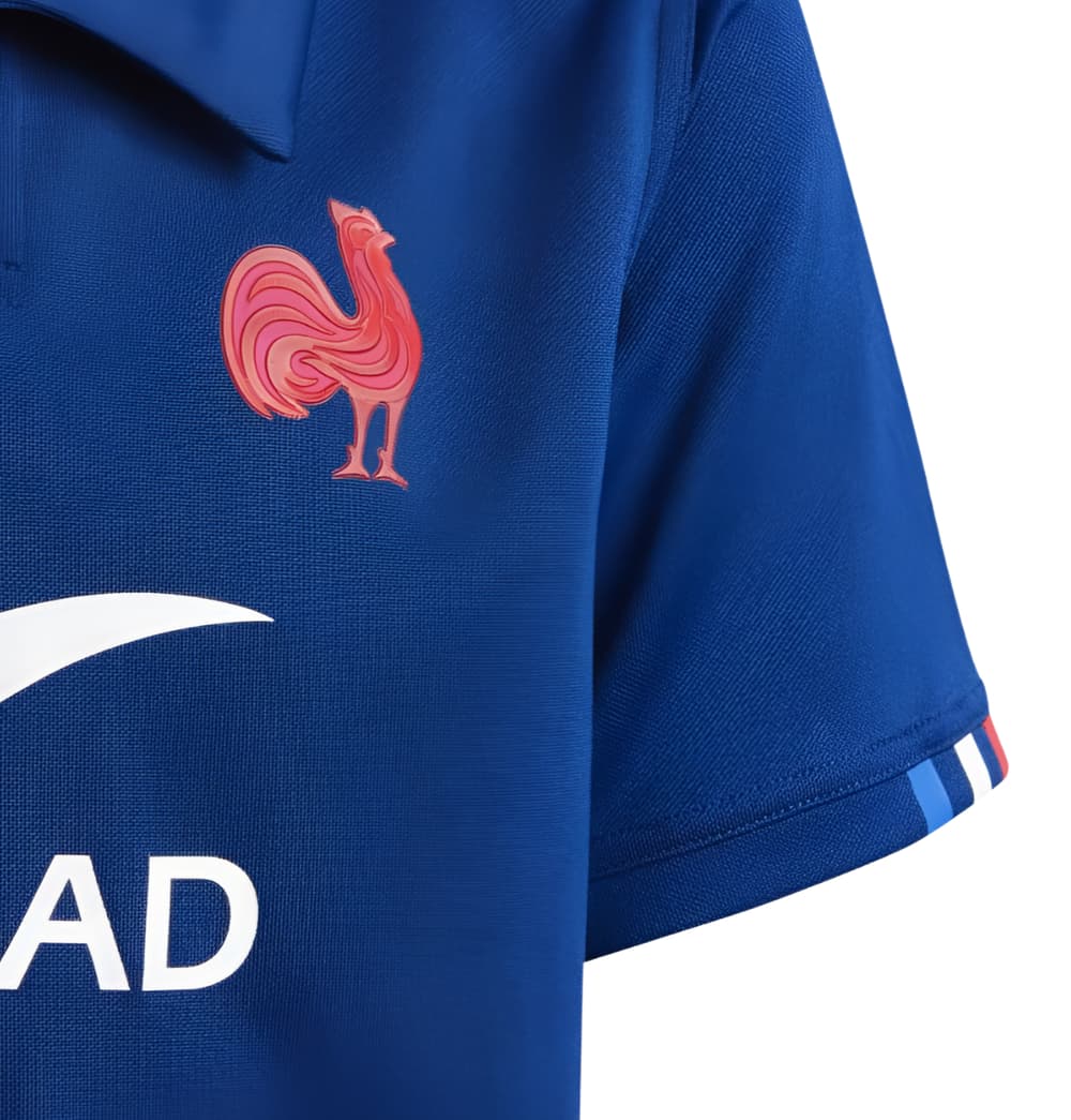 Maglia ufficiale da rugby per bambini della Francia 2025: maglia da rugby blu per bambini con logo del gallo ricamato