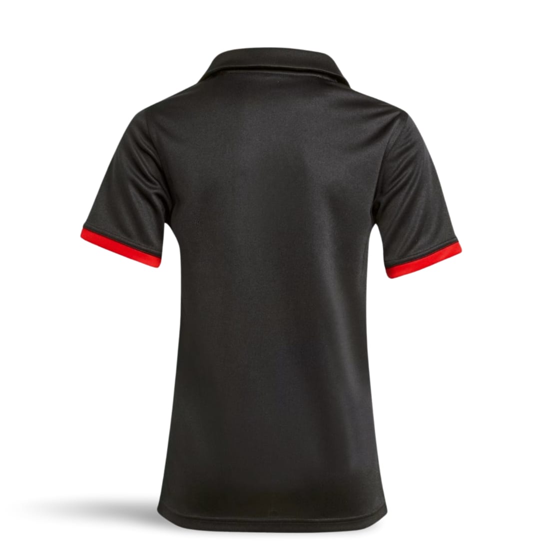 Maglia da rugby ragazzo All Blacks Maori 2026 nera con dettagli rossi sulle maniche.