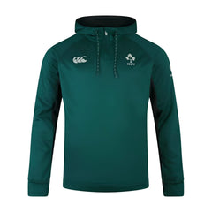 Felpa rugby Irlanda verde con cappuccio e mezza zip, logo IRFU e Canterbury.