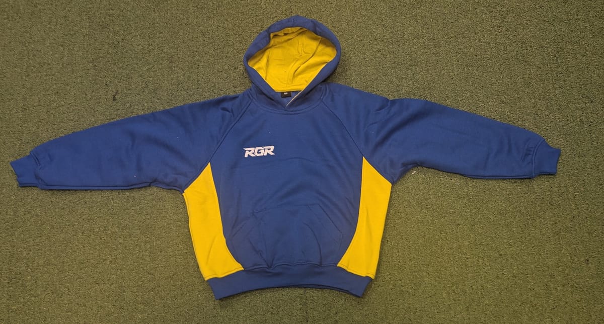 Felpa RGR Sideline Contrast blu e gialla per bambino con logo RGR.