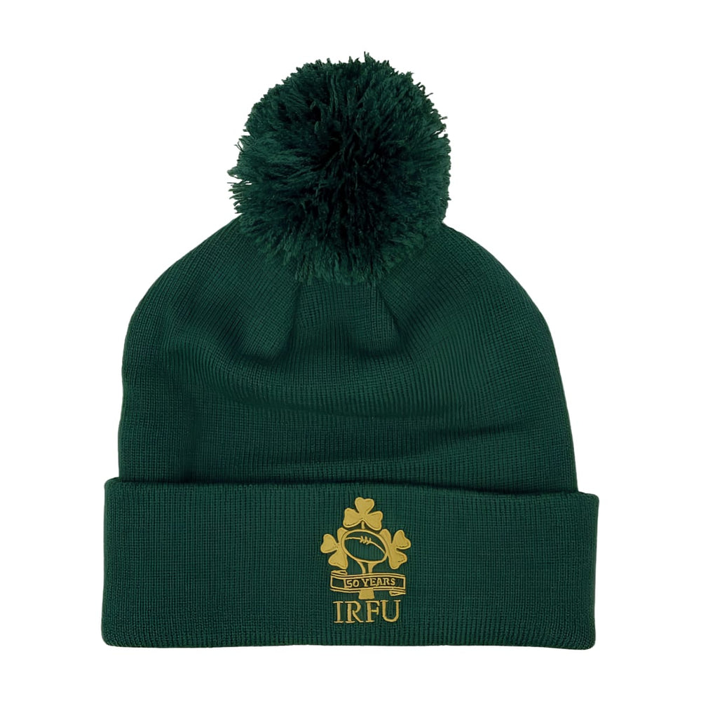 Berretto con pompon Zuccotto Rugby Irlanda 150° anniversario: berretto verde lavorato a maglia con pompon e logo ricamato per i 150 anni dell'IRFU.