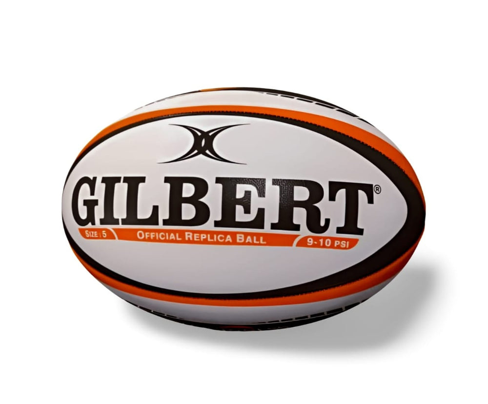 Pallone da rugby Gilbert Sei Nazioni Replica Ufficiale, bianco con dettagli arancioni, misura 5.