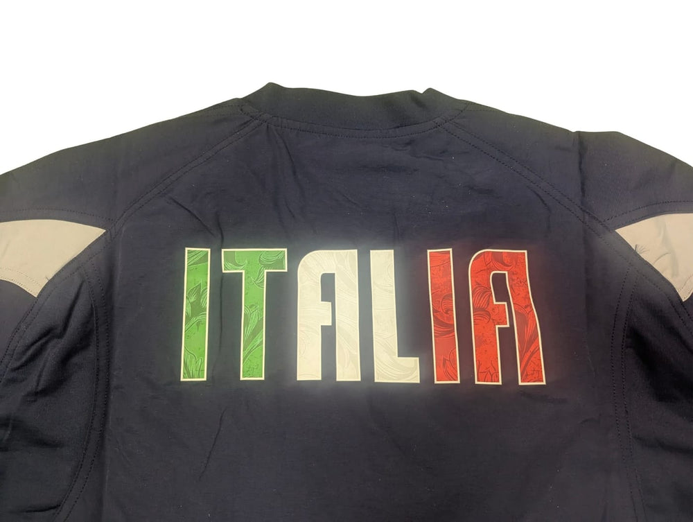 Top allenamento Italia Rugby FIR blu con scritta Italia tricolore.