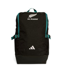 Zaino ufficiale All Blacks Adidas nero con dettagli turchesi e logo bianco.