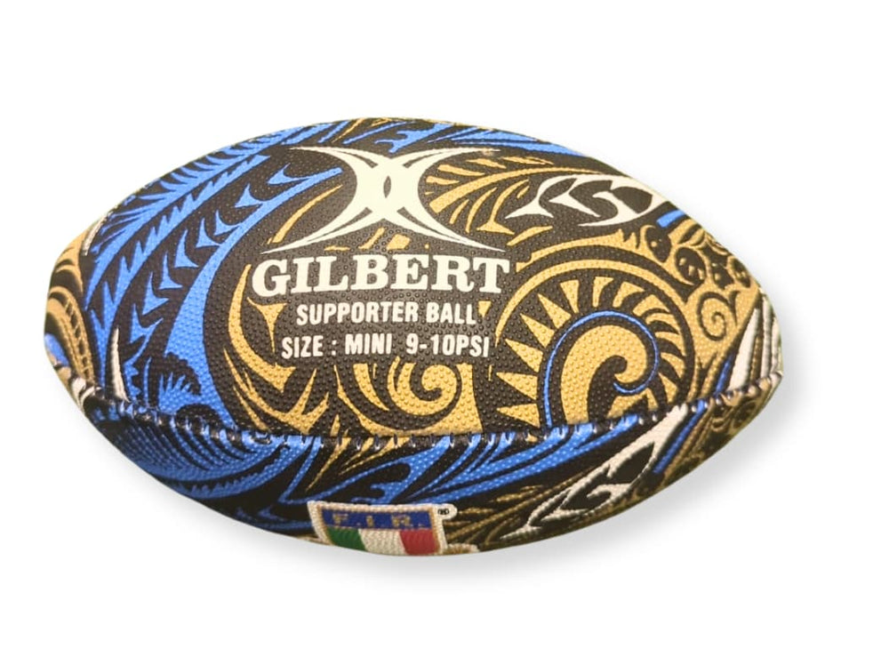Pallone da rugby mini Gilbert: design Maori FIR Italia. Pallone da supporto di dimensioni mini, pressione 9-10 PSI.