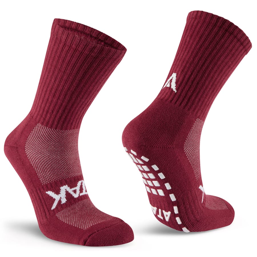 Calze sportive ATK SHOX MID GRIP bordeaux con grip antiscivolo sul tallone.