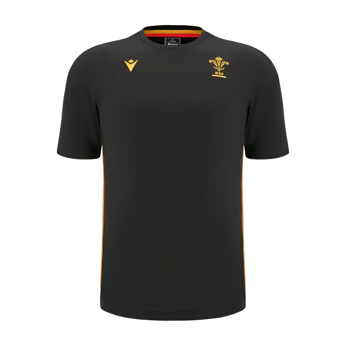 T-shirt Macron da rugby Galles Travel 2025 total black in cotone.