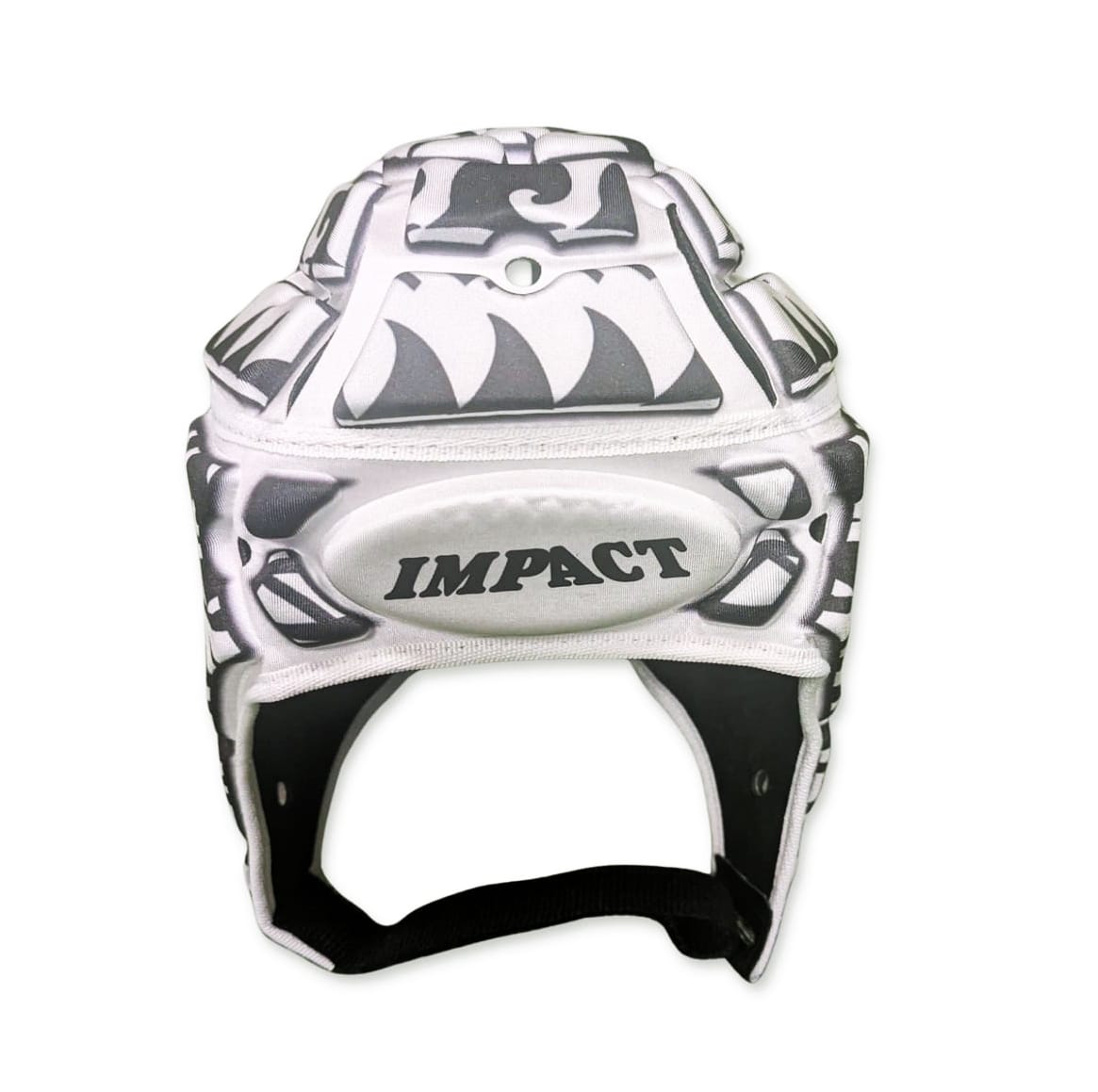 Caschetto da rugby Impact Polynesian bianco con design tribale.