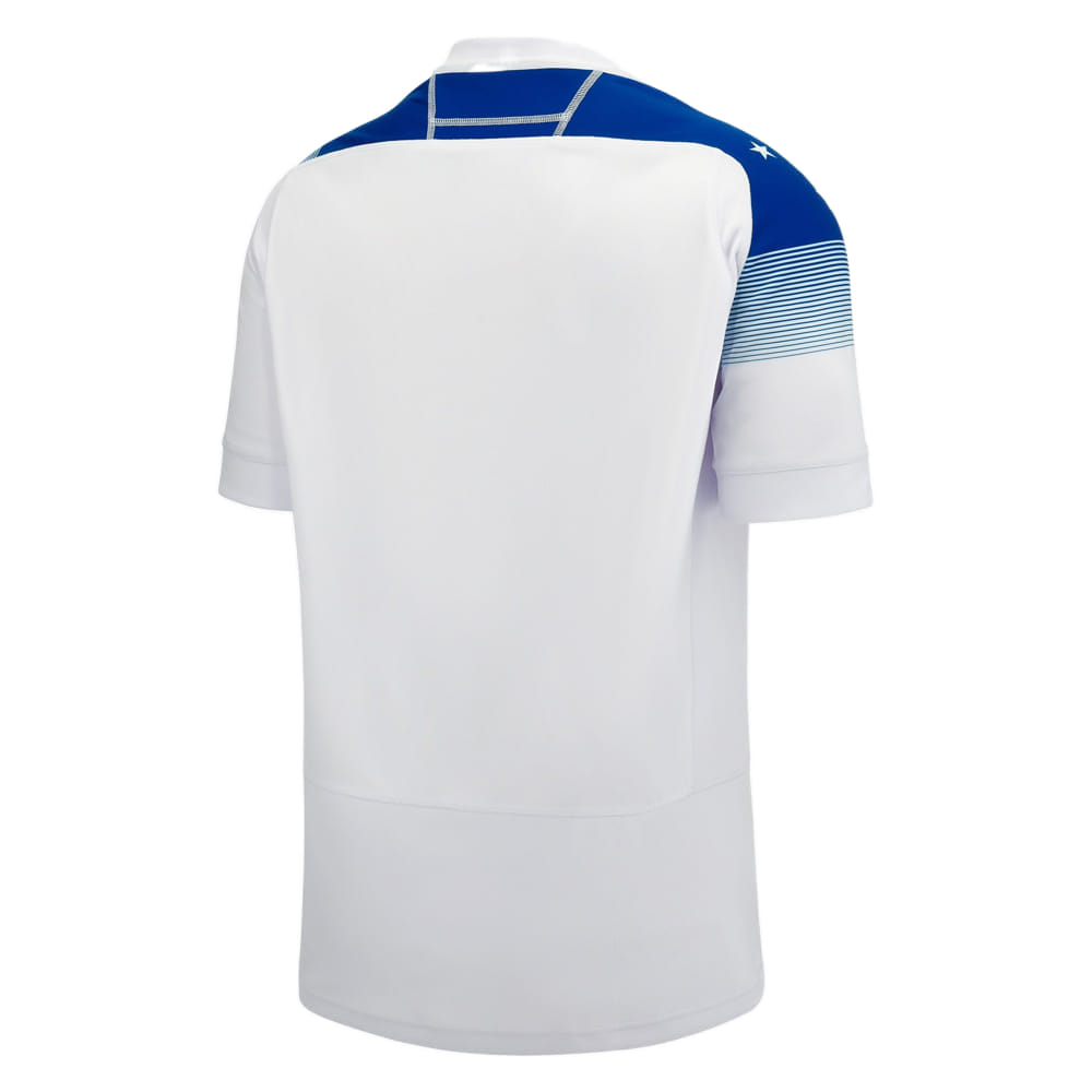 Maglia da rugby da trasferta Manu Samoa Youth 2023-24: maglia da rugby bianca con dettagli blu