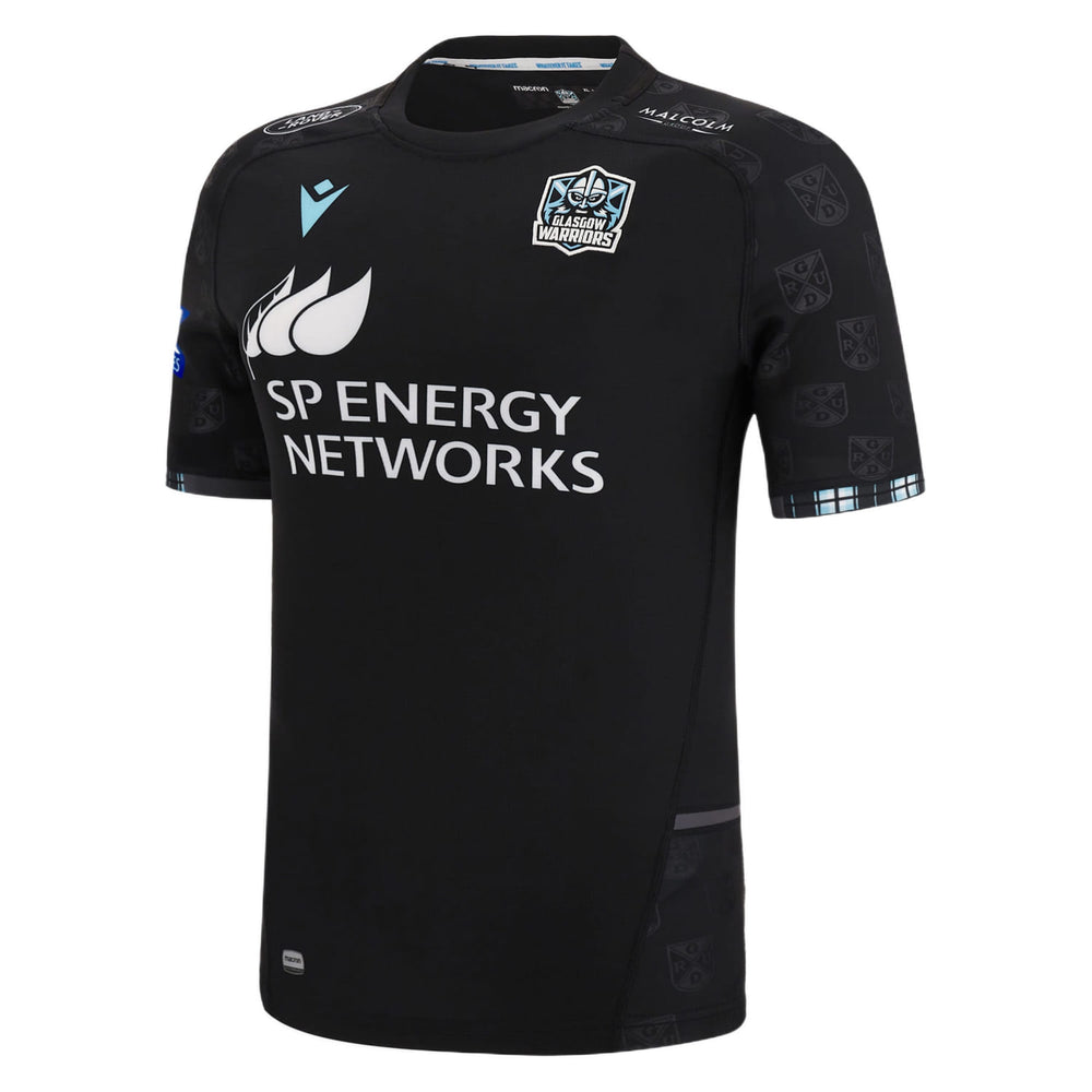 Maglia da rugby autentica Glasgow Warriors 2023 Home: maglia nera con logo SP Energy Networks