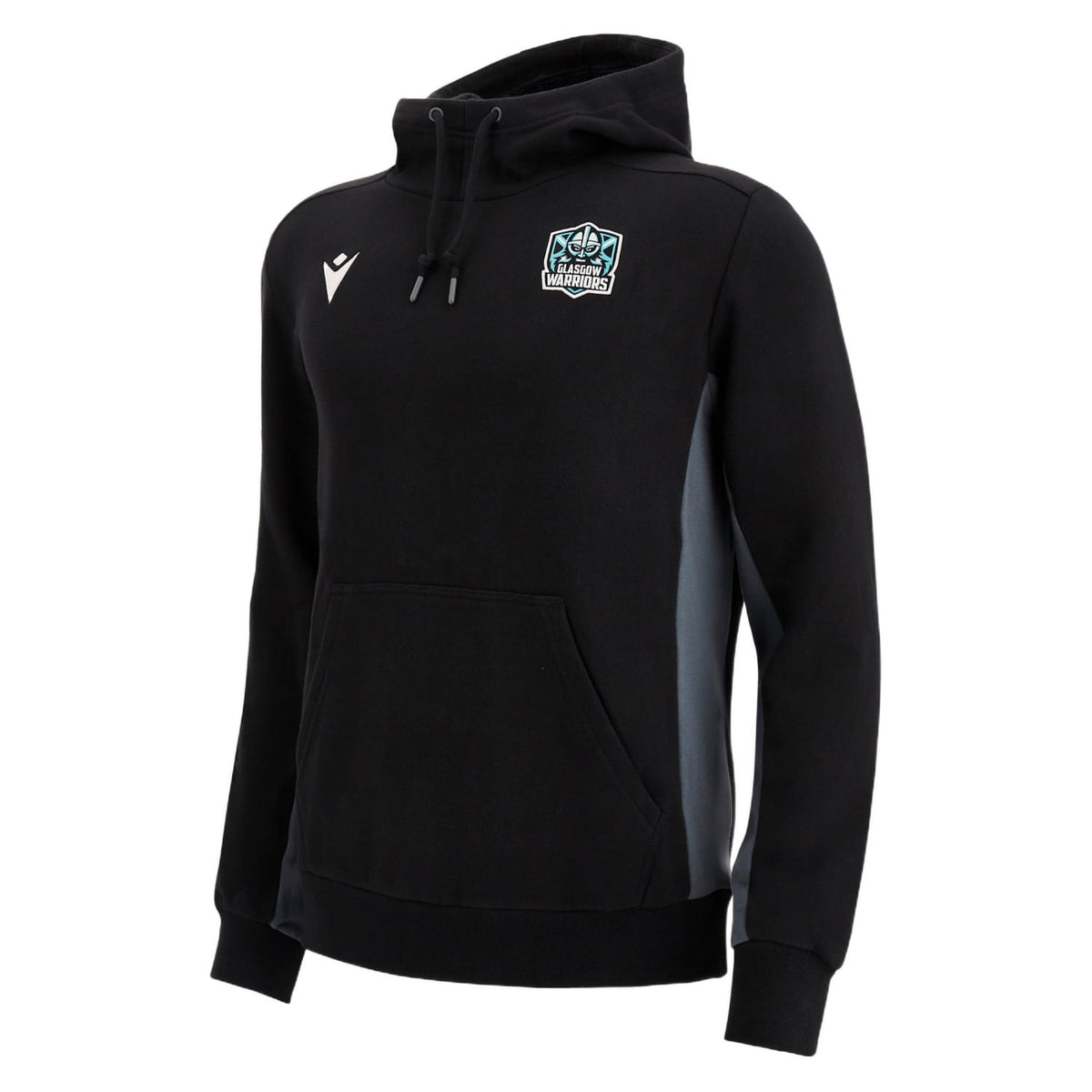 Felpa da viaggio in cotone nera per il rugby Glasgow Warriors 2023 con logo.