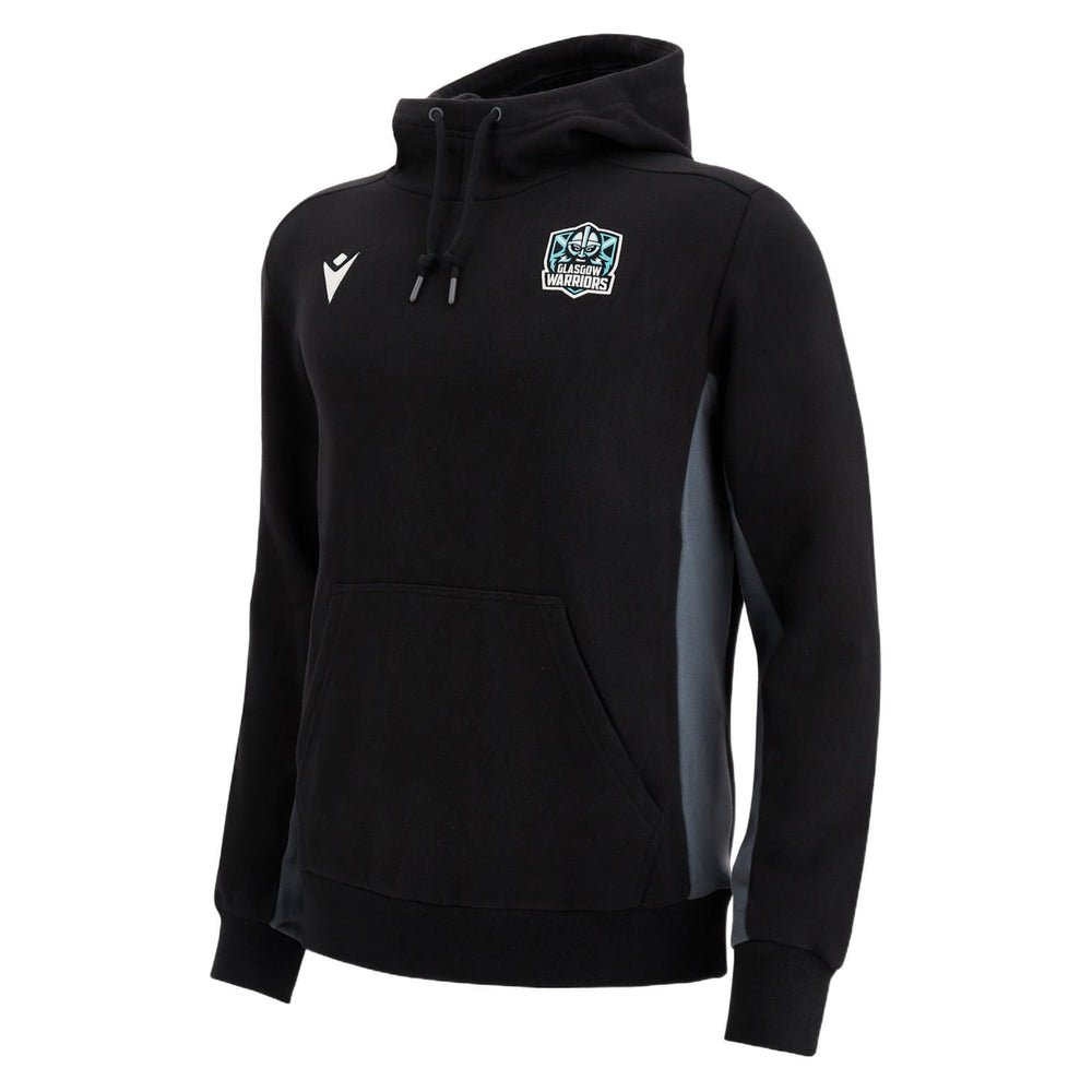 Felpa da viaggio in cotone nera per il rugby Glasgow Warriors 2023 con logo.