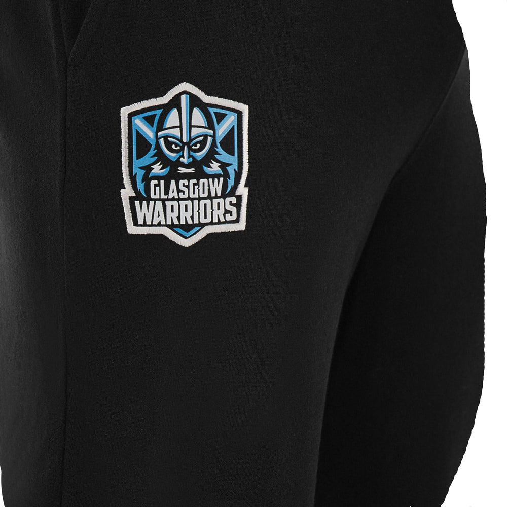 Pantalone felpato nero Glasgow Warriors con stemma ricamato.