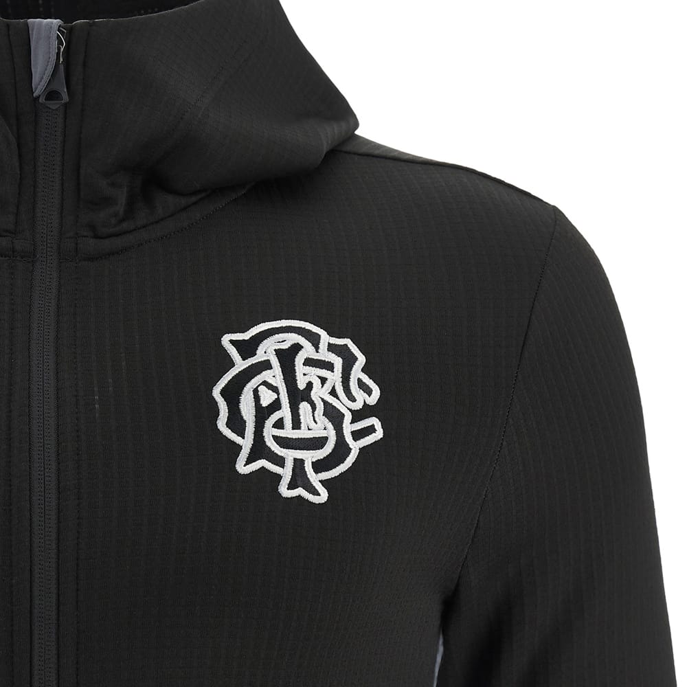 Felpa Barbarians Rugby nera con zip lunga, cappuccio e logo ricamato.