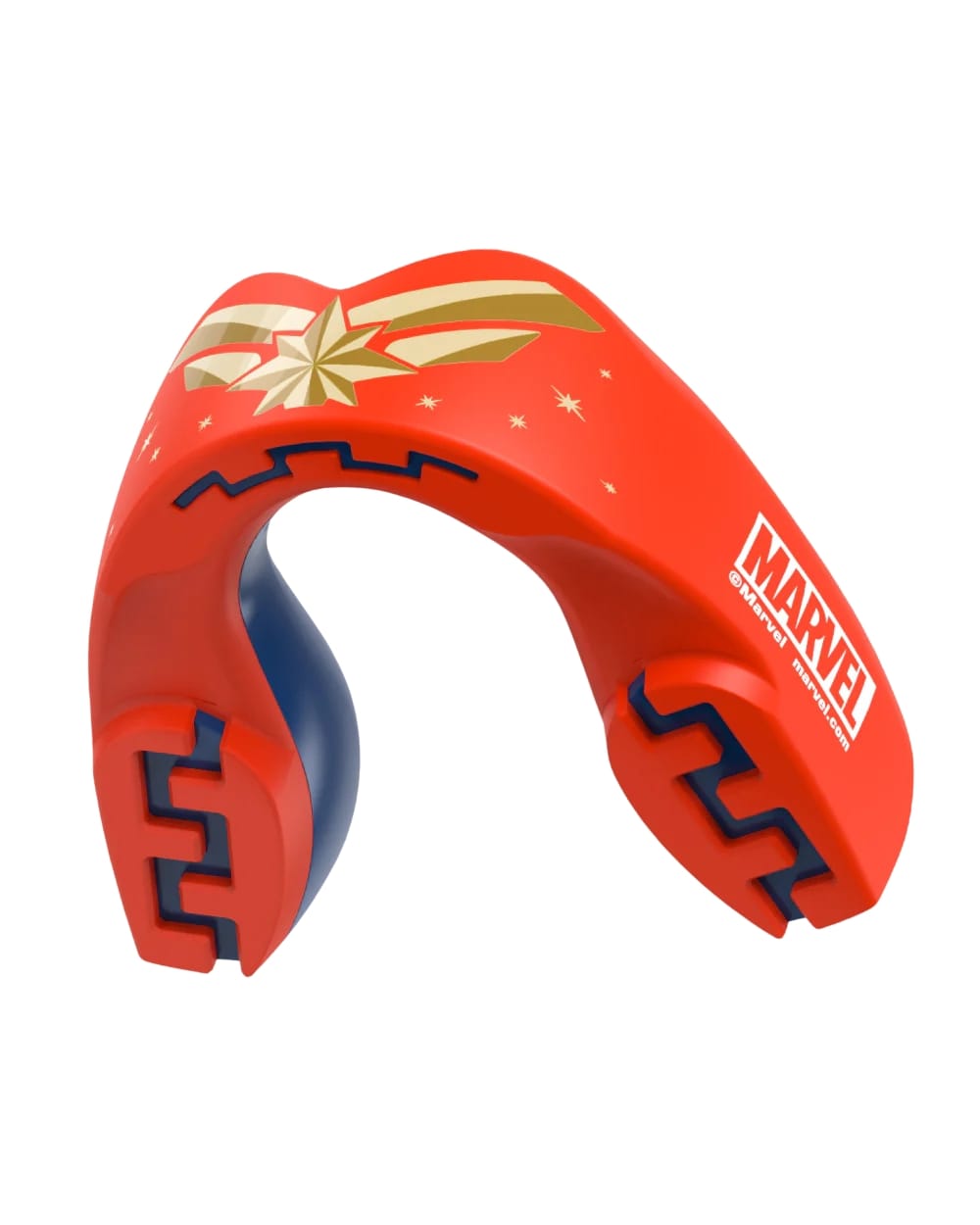 Paradenti Safejawz Marvel Captain Marvel rosso e blu con design a stella