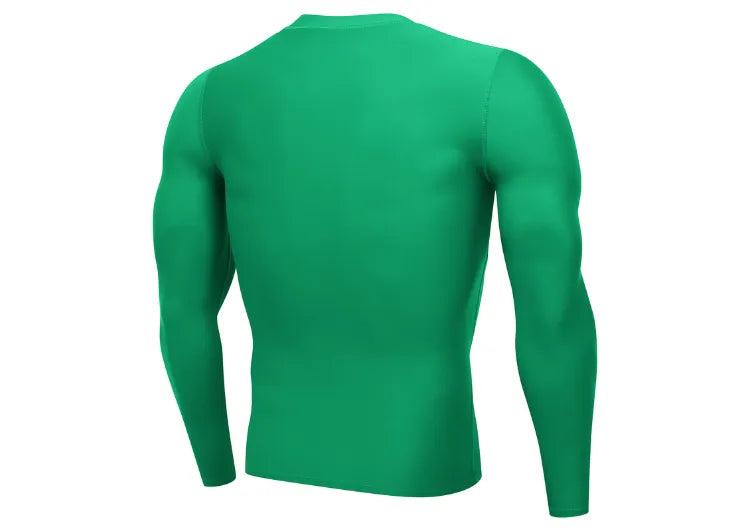 Maglia a compressione a maniche lunghe verde smeraldo, base layer sportiva.