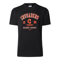 T-shirt rugby Crusaders cotone nera con logo e scritte anni '90.