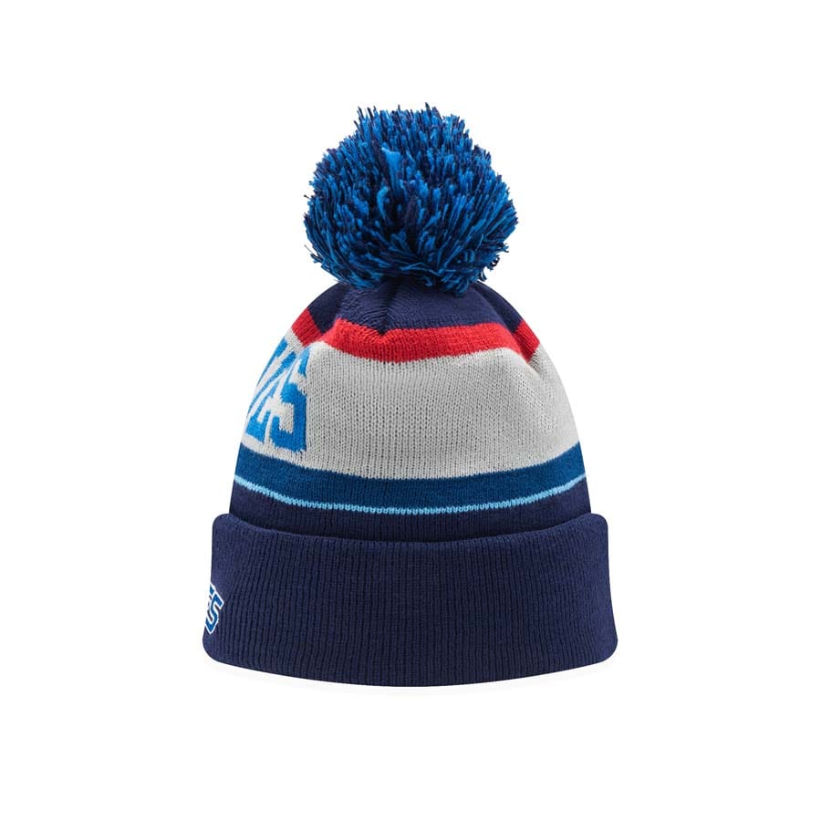 Berretto ufficiale Zuccotto Blues Rugby con pompon blu e grigio, logo azzurro.