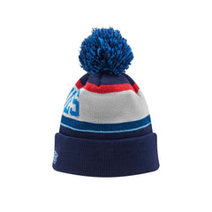 Berretto ufficiale Zuccotto Blues Rugby con pompon blu e grigio, logo azzurro.