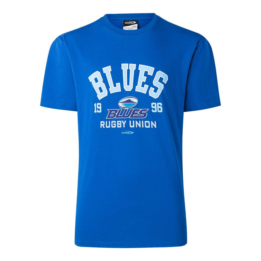 T-shirt da uomo blu Auckland Blues Rugby Union 1996 in cotone.