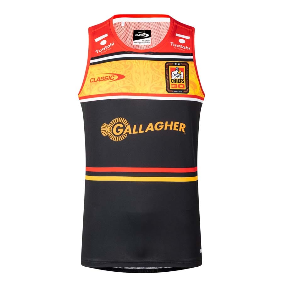 Canottiera training Chiefs ufficiale 2023 nero, sponsorizzata Gallagher.