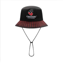 Cappellino da pescatore ufficiale Crusaders rugby, nero con logo rosso e bianco.