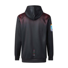 Felpa con cappuccio nera Crusaders Rugby 2026 con dettagli rossi e logo.