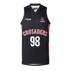 Canottiera da rugby ufficiale Crusaders, nera con logo e numero 98.