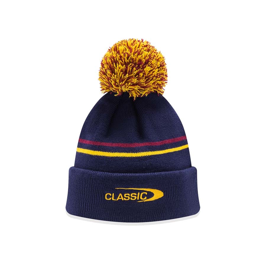 Zuccotto Highlanders Rugby ufficiale con pompon giallo-rosso e logo "Classic".