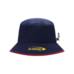 Cappellino da pescatore blu scuro ufficiale Highlanders rugby con logo giallo.