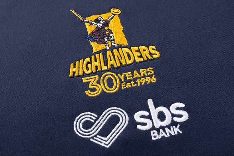 Felpa Rugby Highlanders 2026 ufficiale Classic blu con logo e sponsor.