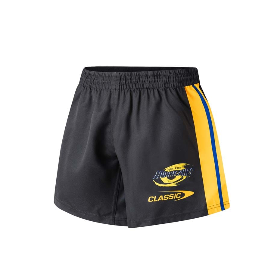 Pantaloncini da rugby grigi e gialli stile Hurricanes, con logo e scritta "Classic".