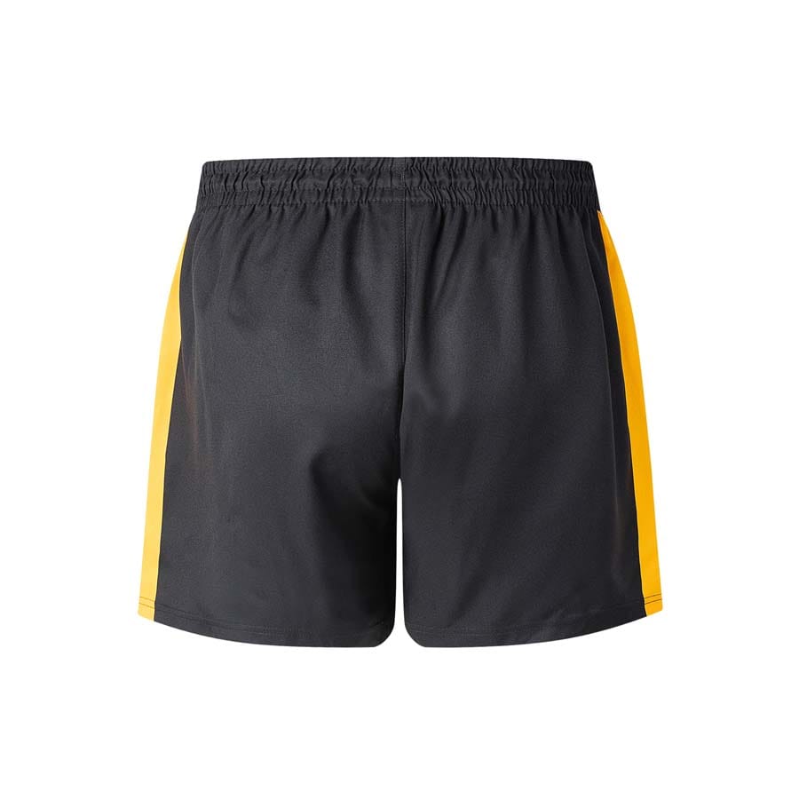 Pantaloncini da rugby Hurricanes Home neri con inserti gialli laterali.