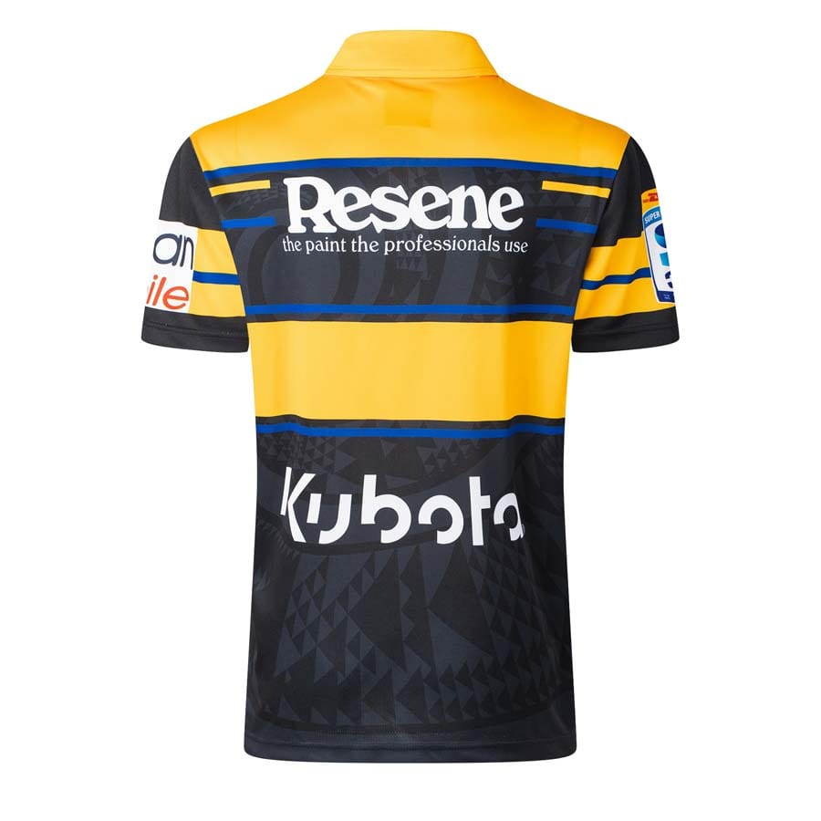 Maglia rugby Hurricanes 2026 Away PRO con logo Resene e Kubota.