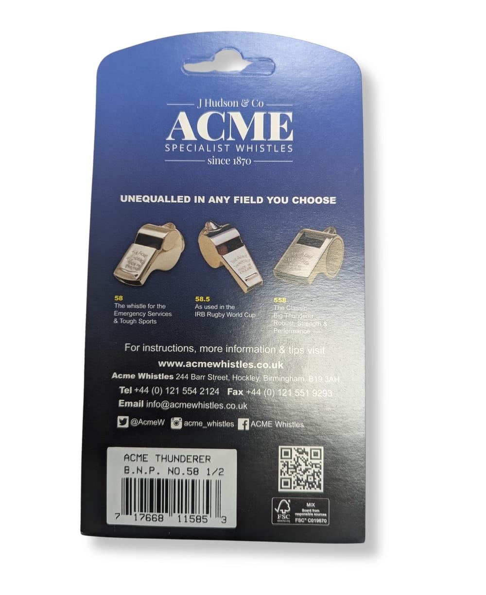 Fischietto Acme Thunderer 58.5 in metallo, ideale per il rugby.