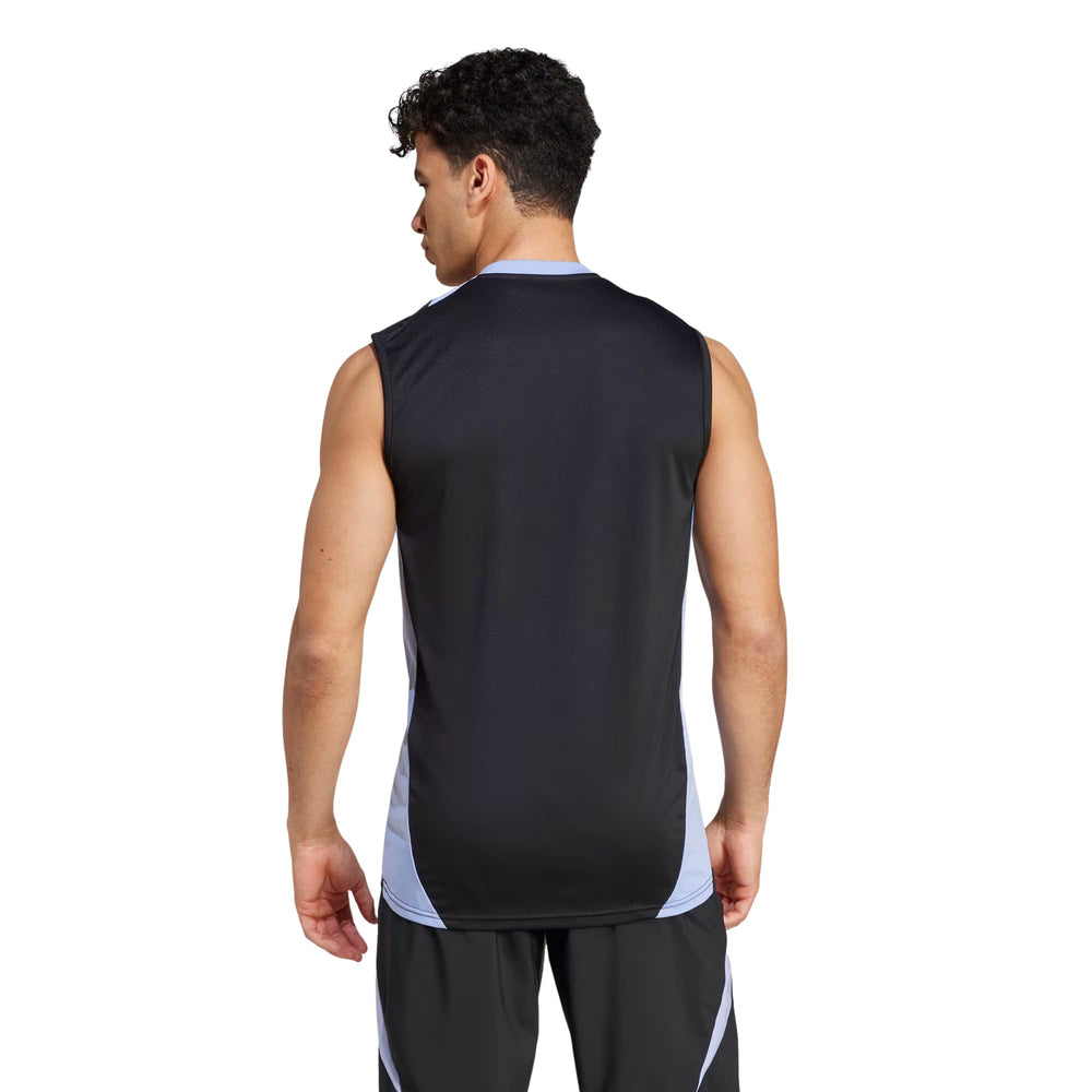 Canottiera da rugby Adidas All Blacks 2025 ufficiale, uomo, nera con inserti grigio chiaro.
