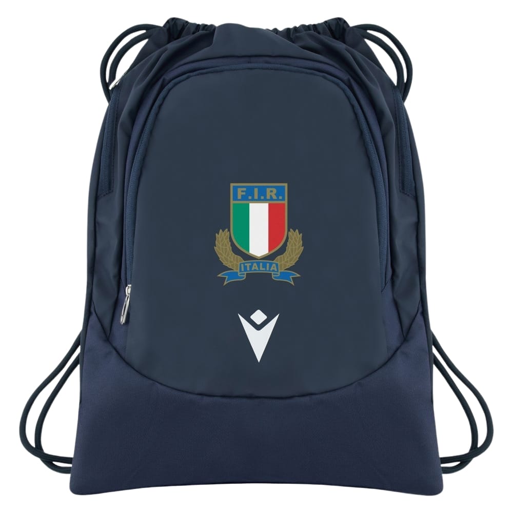 Sacca gym blu navy FIR Italia Rugby con logo e scudo federale.
