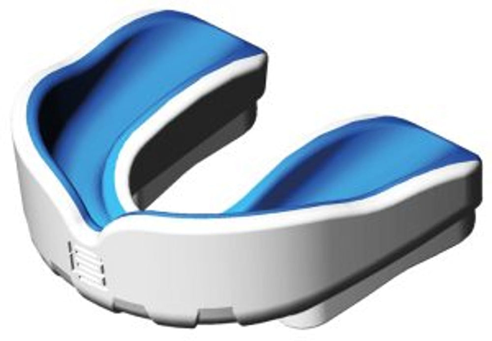 Paradenti professionale Ignis Pro Makura: paradenti sportivo blu e bianco per una protezione superiore.