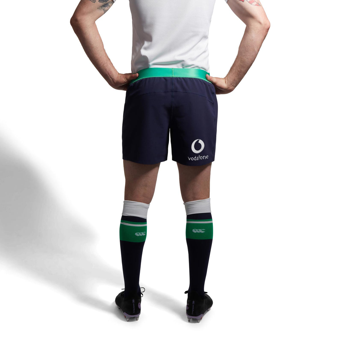 Pantaloncini da rugby gara away Irlanda 2023-24 blu con logo Vodafone.