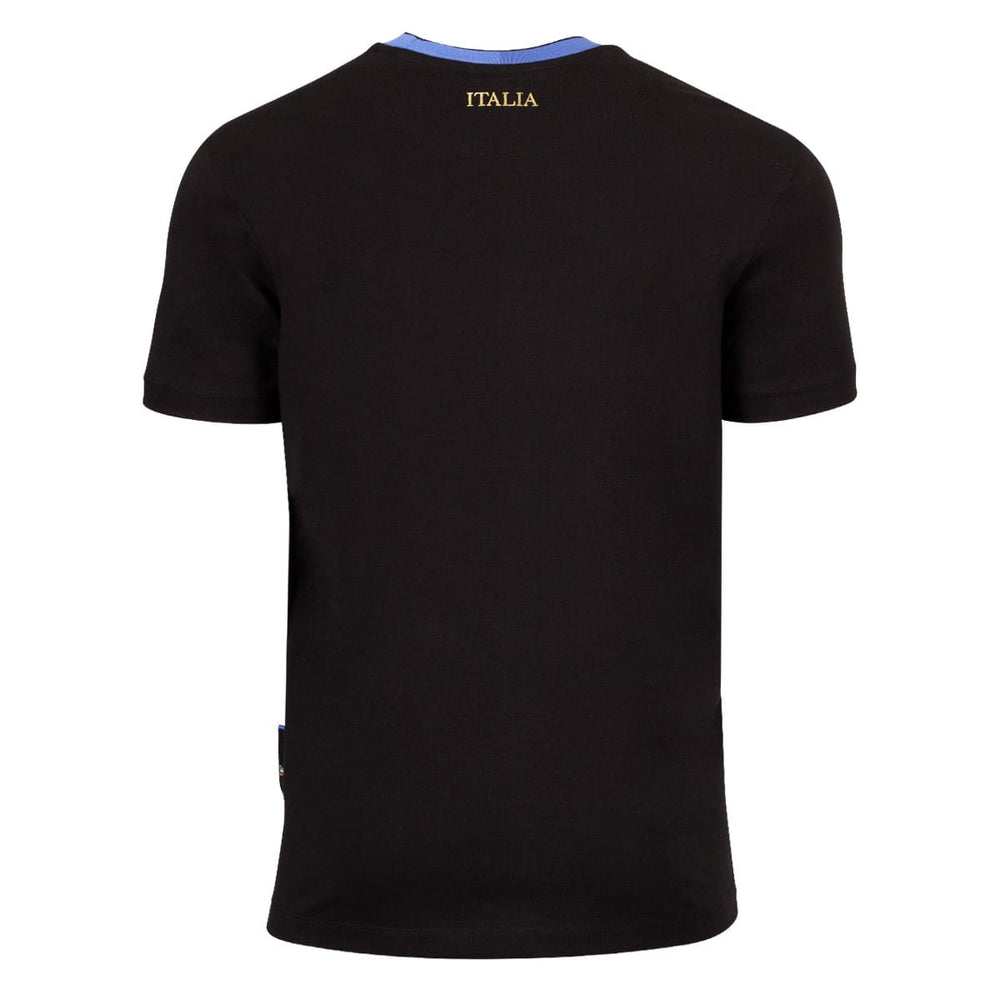 Maglia rugby Italia 2026 cotone nera con stampa logo.