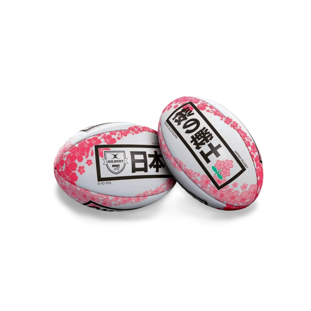 Pallone da rugby Gilbert Giappone con decorazione Sakura e scritte giapponesi.