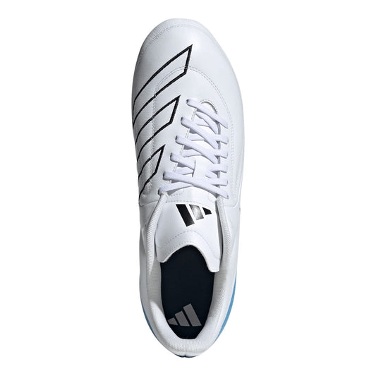 Scarpino da rugby Adidas RS-15 Elite bianco con strisce nere, suola mista.