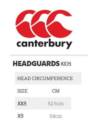 Caschetto da rugby Canterbury RAZE blu per bambino, guida taglie con misure in cm.