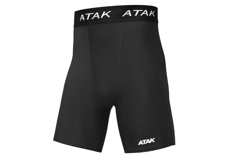 ATAK Scaldamuscolo Compression NERO: Pantaloncini sportivi compressivi neri per l'allenamento.