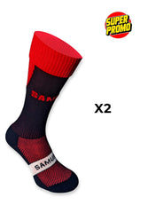 Pack 2 paia calze da rugby professionali Samurai Tri Nation, nero e rosso.