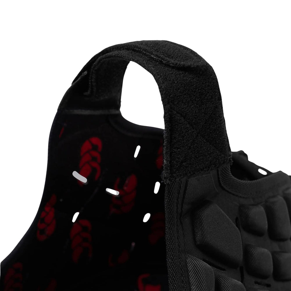 Caschetto da rugby Canterbury RAZE nero per bambino, dettaglio interno rosso.