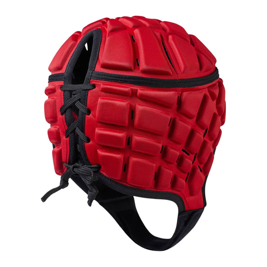 Caschetto da rugby Canterbury RAZE rosso imbottito e allacciato.