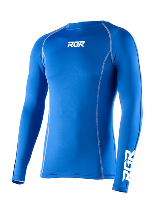 Maglia a compressione a maniche lunghe RGR Performance Royal Azzurra: maglia tecnica blu da uomo, ideale per le attività sportive.