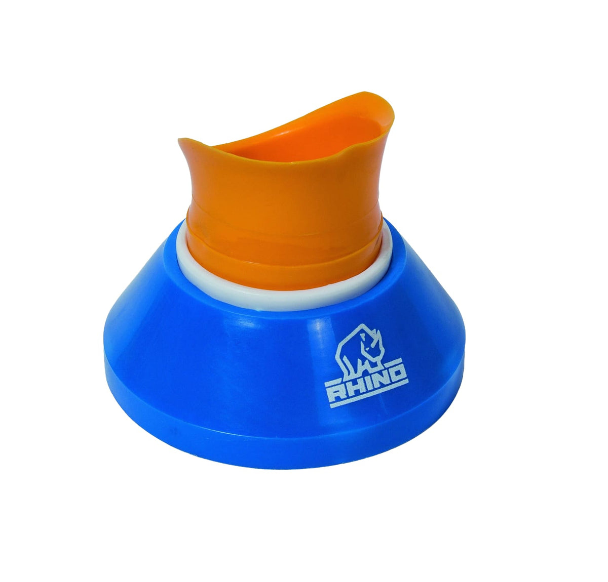 Piazzola Rhino per calcio rugby, base blu e supporto arancione regolabile.